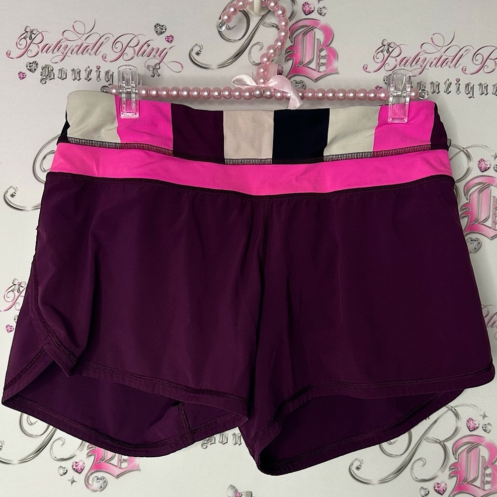 Lululemon shorts Purple Pink pockets striped block color bike athletic cute rare